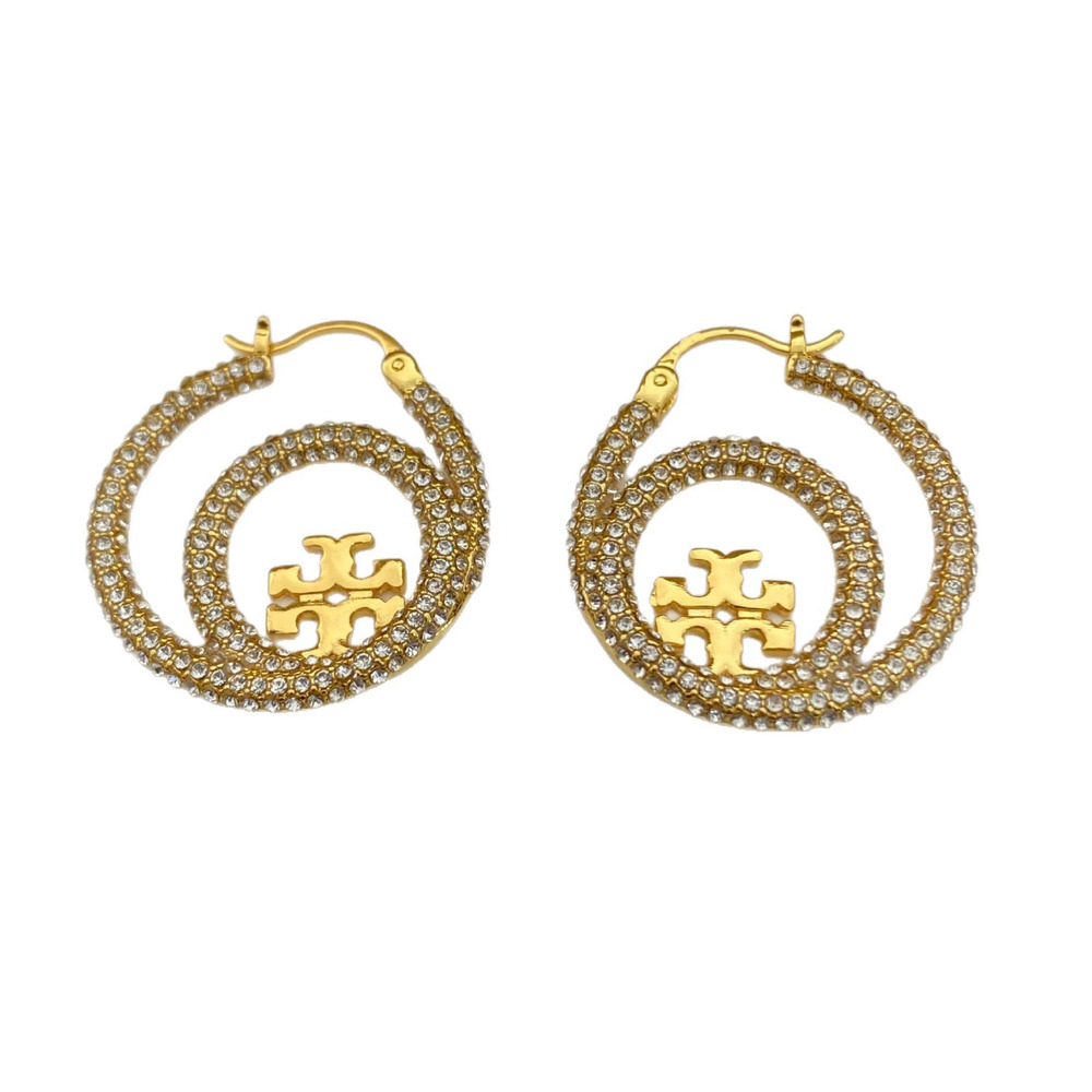 Tory Burch Geometric Rhinestone Hoop Earrings - Picture 5 of 6